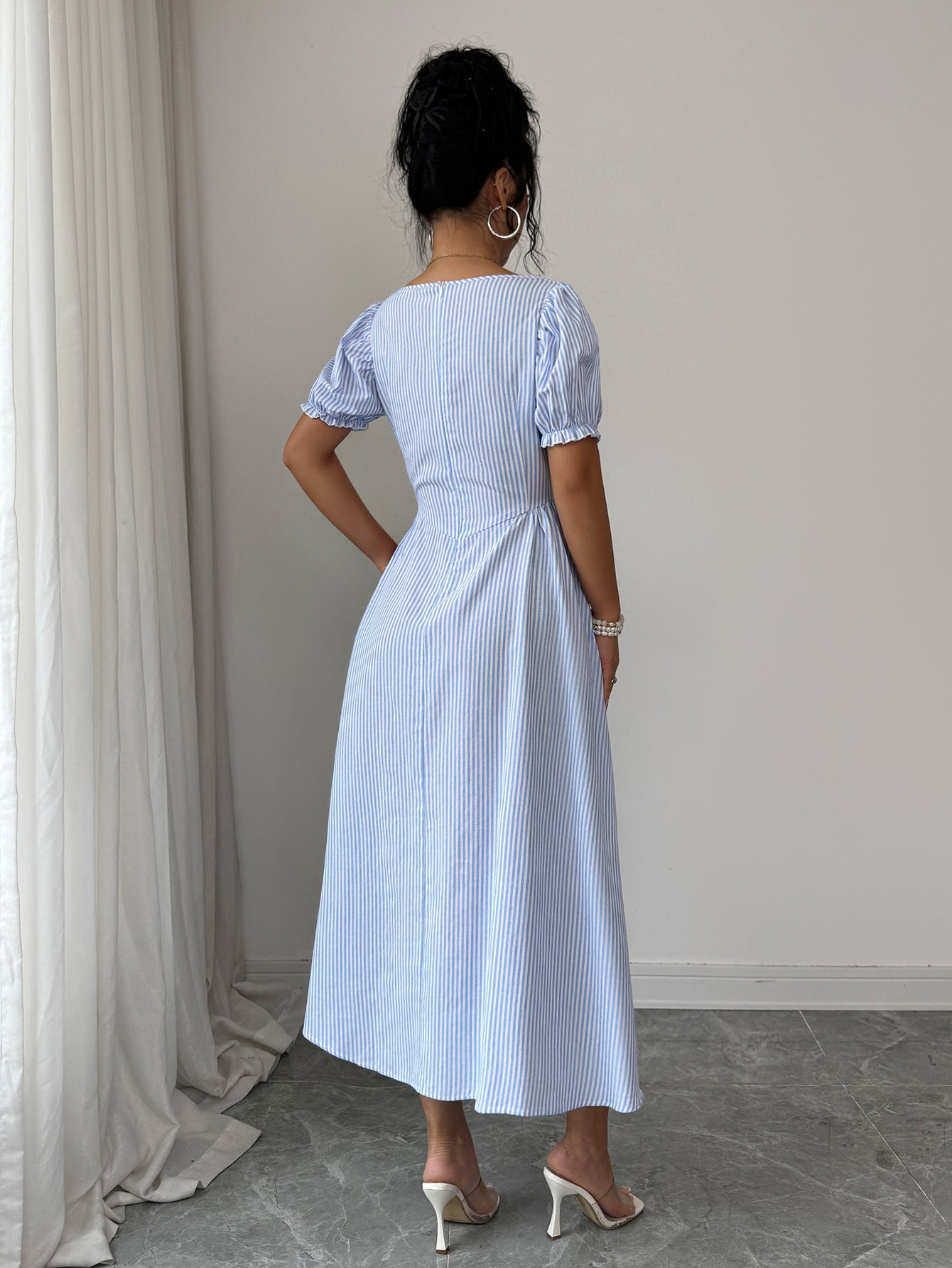 Elegant Blue Striped Maxi Dress
