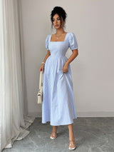 Elegant Blue Striped Maxi Dress