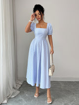 Elegant Blue Striped Maxi Dress