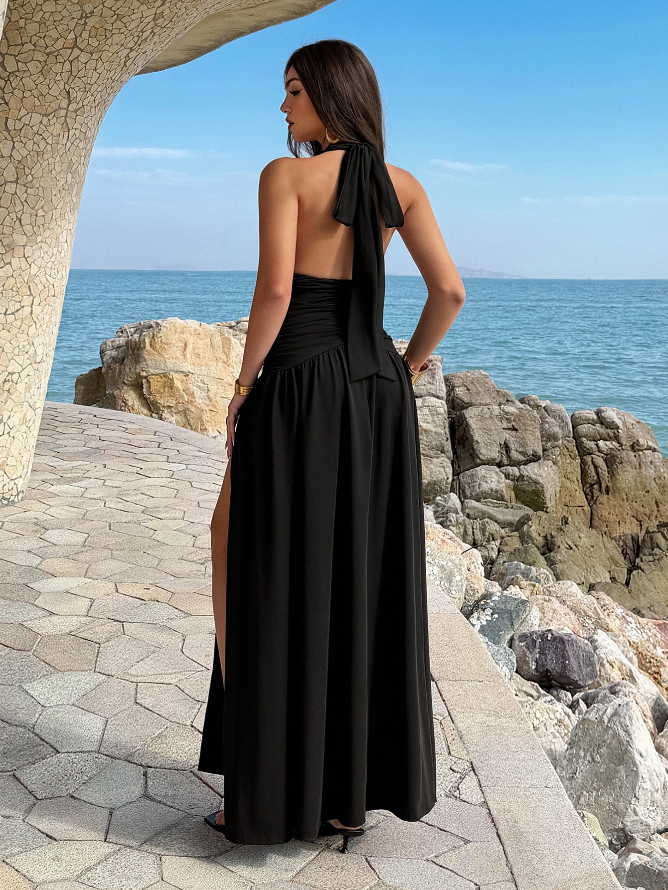 Sleeveless Deep-V Maxi Dress