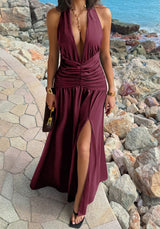 Sleeveless Deep-V Maxi Dress