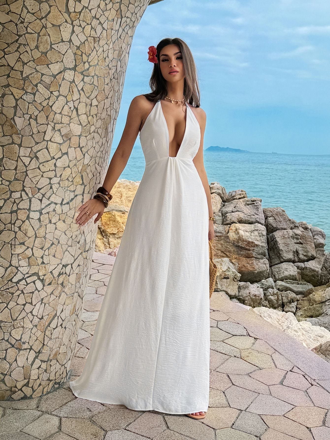 Sleeveless Halter Maxi Dress