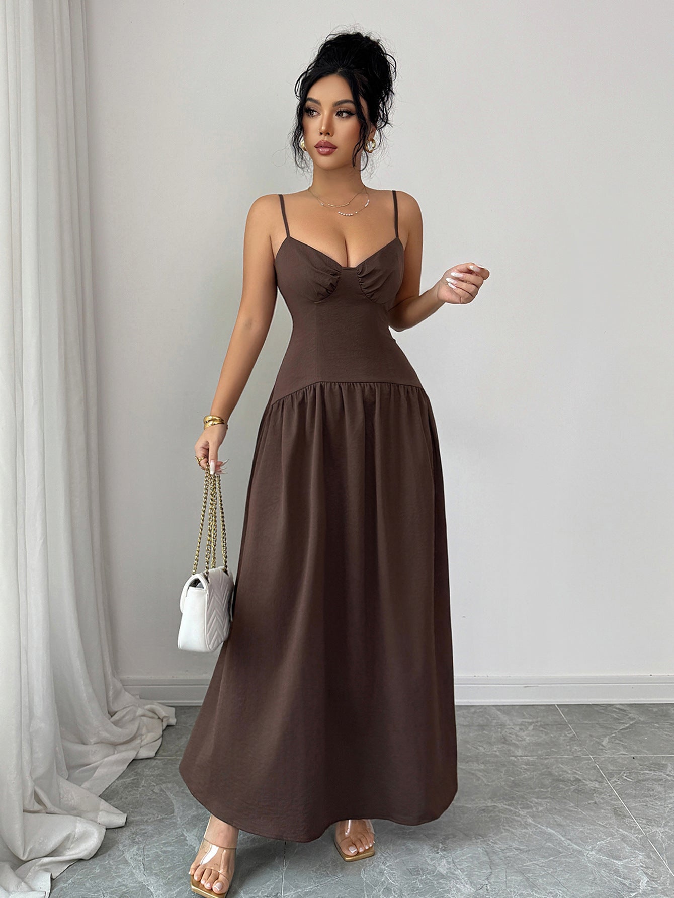 Spaghetti Strap Maxi Ruffle Dress