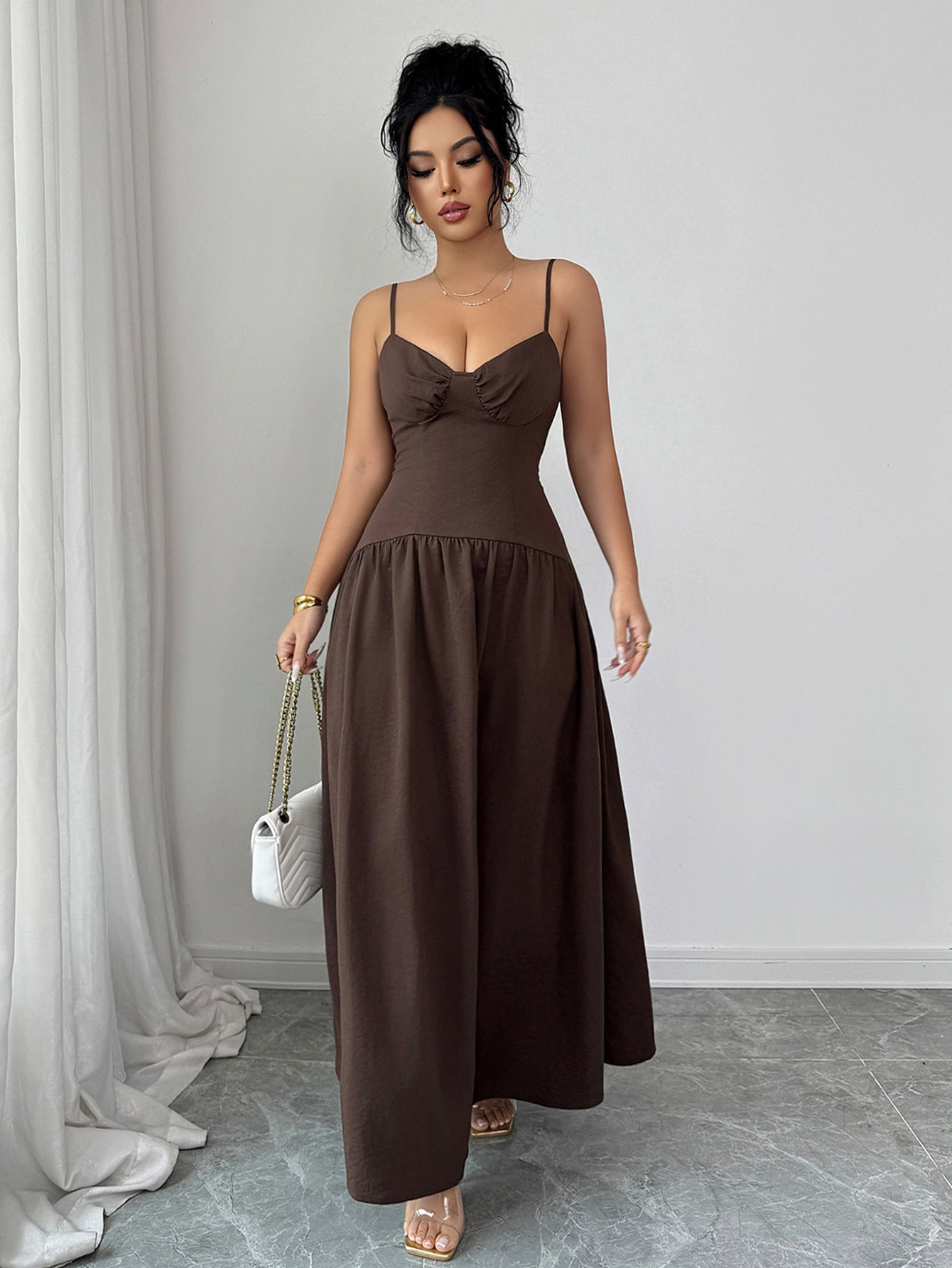 Spaghetti Strap Maxi Ruffle Dress