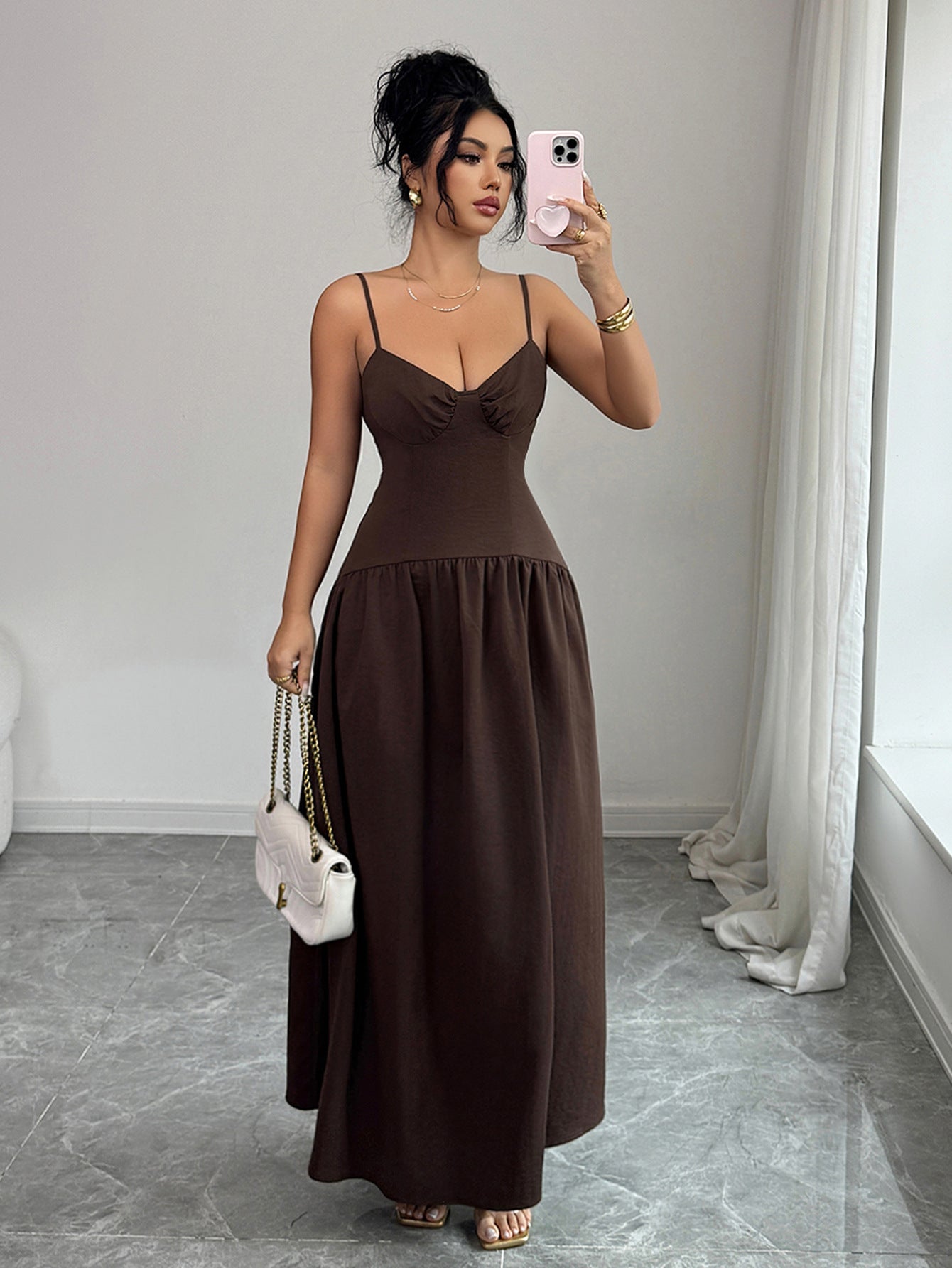 Spaghetti Strap Maxi Ruffle Dress
