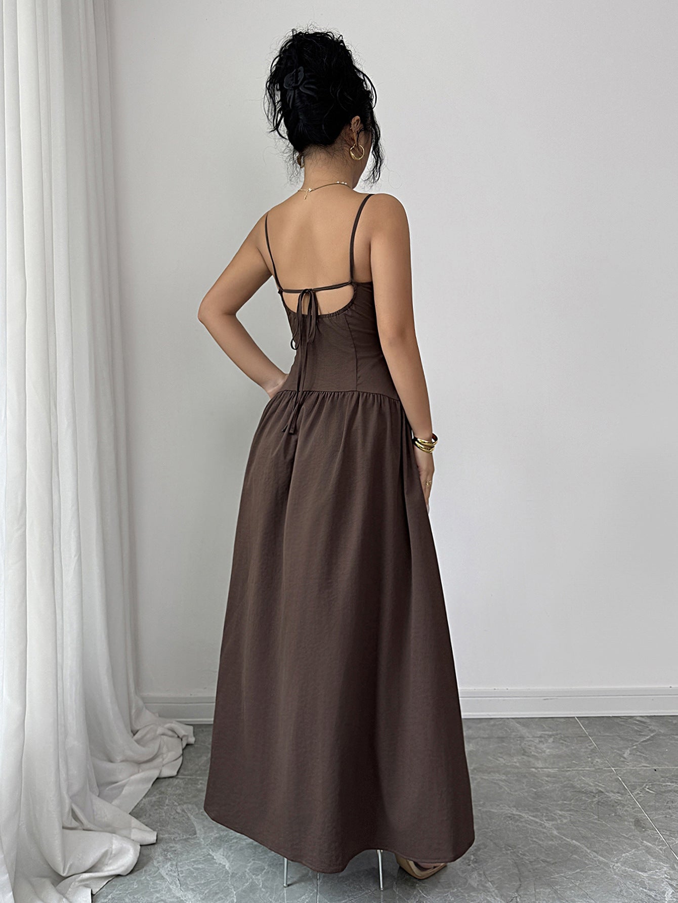 Spaghetti Strap Maxi Ruffle Dress