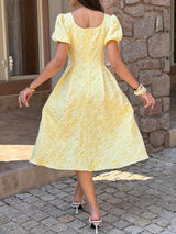 Textured Midi Dress with Puff Sleeves