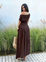 Chic Off-Shoulder Brown Maxi Dress