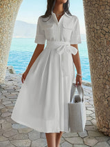 Button-Down Dress with Waist Tie