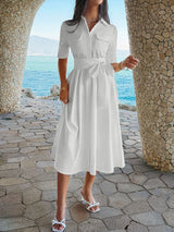 Button-Down Dress with Waist Tie