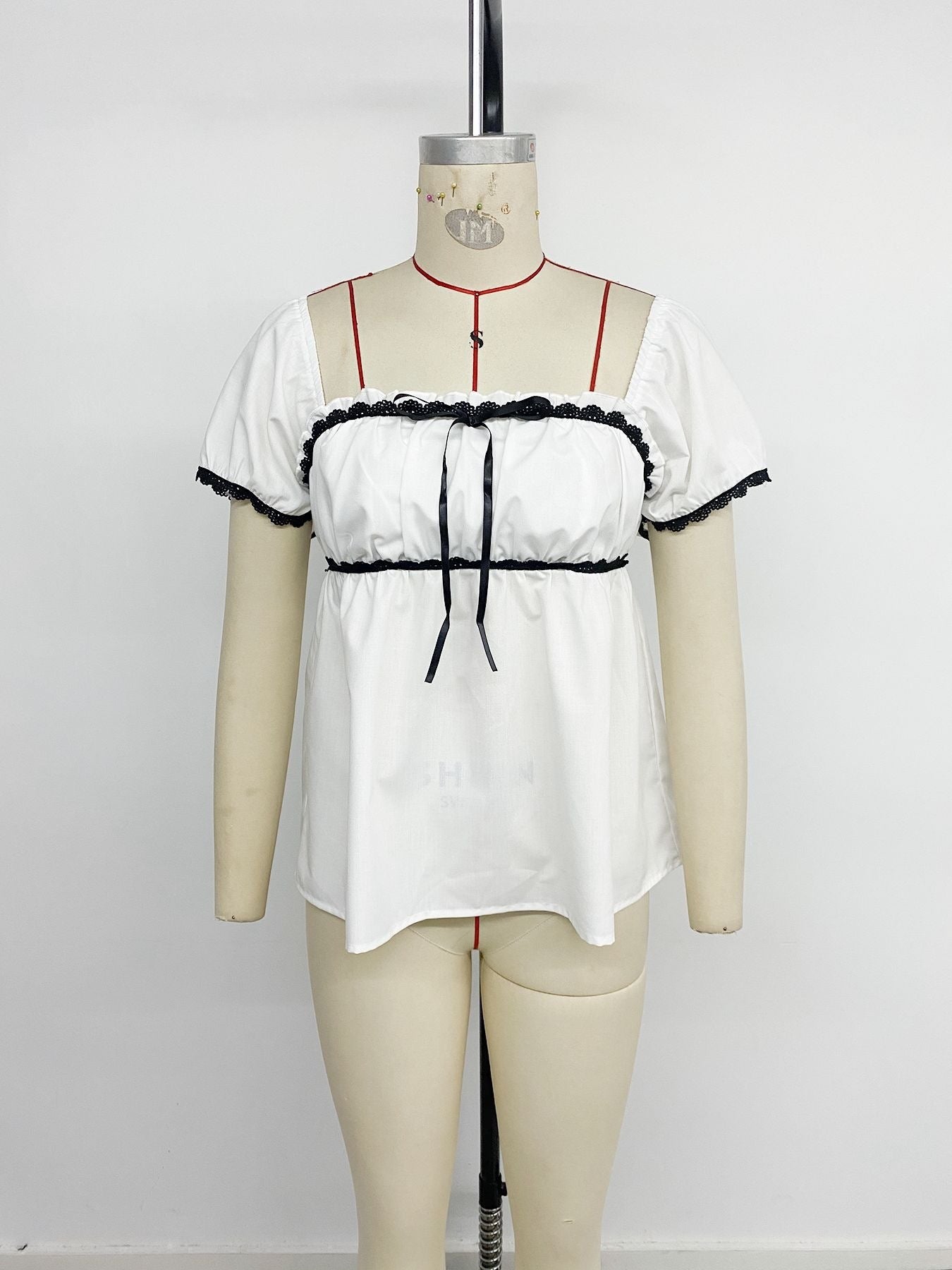 Blouse with Trim & Ribbon Detail