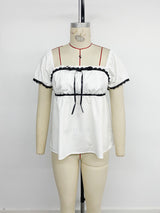 Blouse with Trim & Ribbon Detail