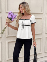 Blouse with Trim & Ribbon Detail