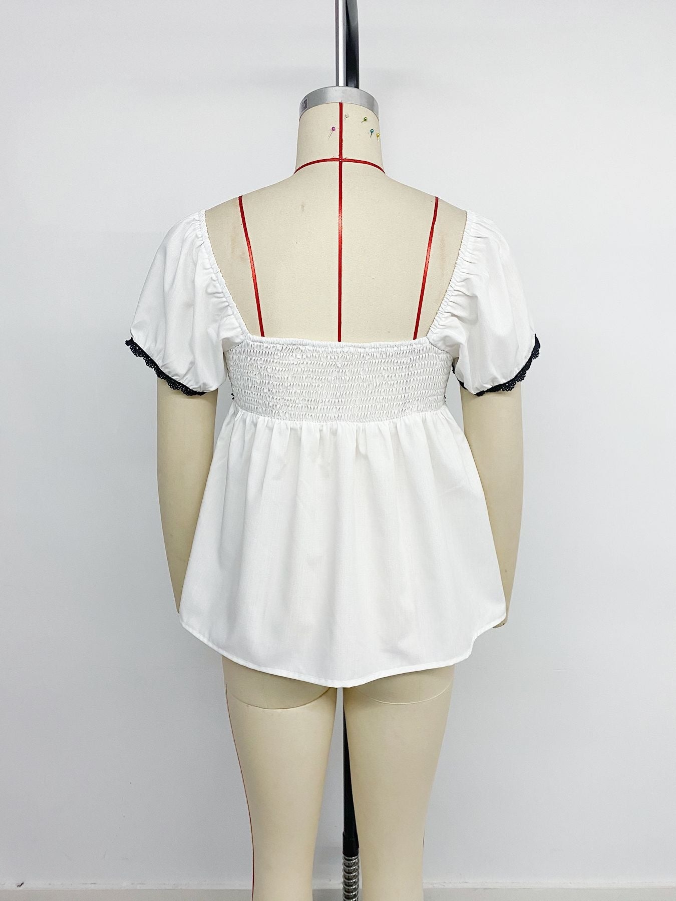 Blouse with Trim & Ribbon Detail