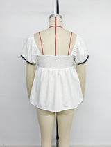 Blouse with Trim & Ribbon Detail