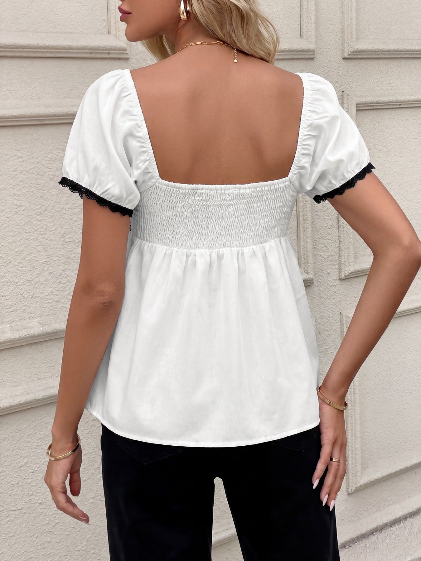Blouse with Trim & Ribbon Detail
