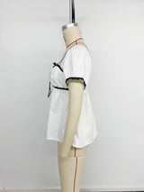 Blouse with Trim & Ribbon Detail