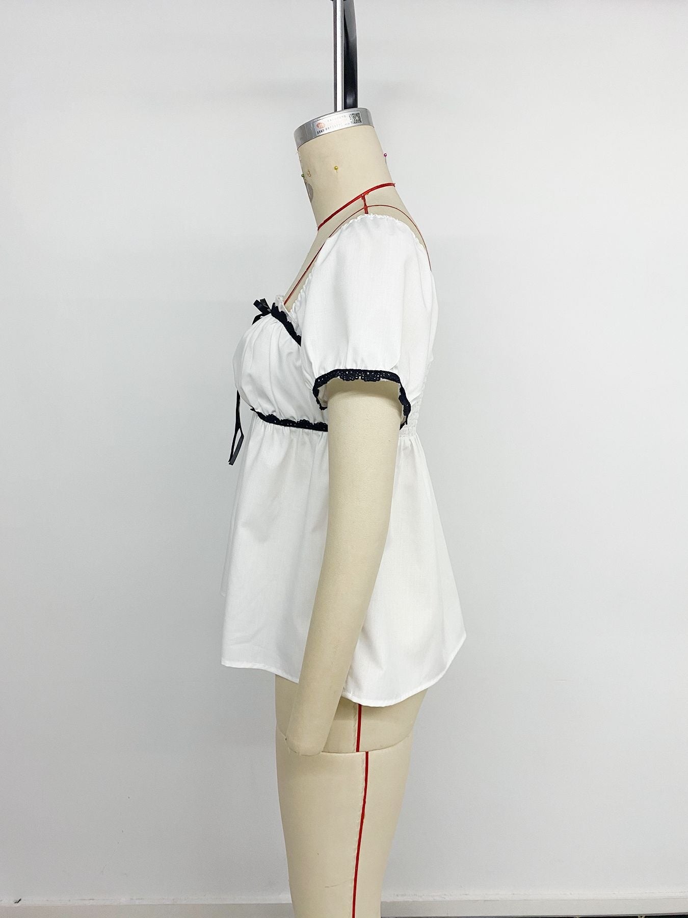 Blouse with Trim & Ribbon Detail