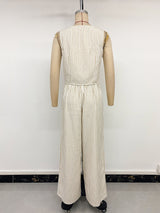 Striped Sleeveless Set with Tie-Front Top