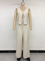 Striped Sleeveless Set with Tie-Front Top