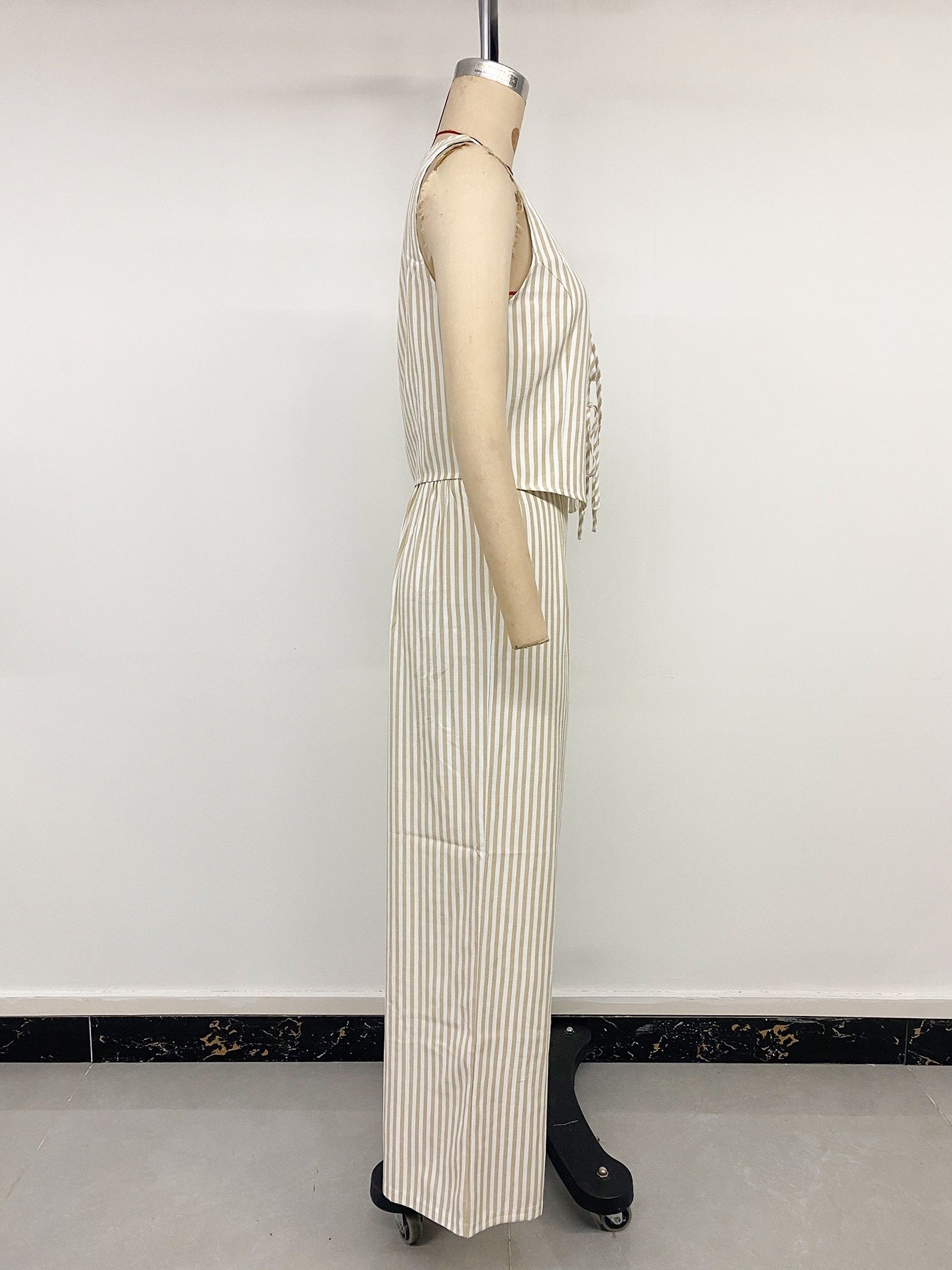 Striped Sleeveless Set with Tie-Front Top