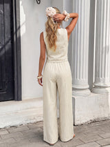 Striped Sleeveless Set with Tie-Front Top