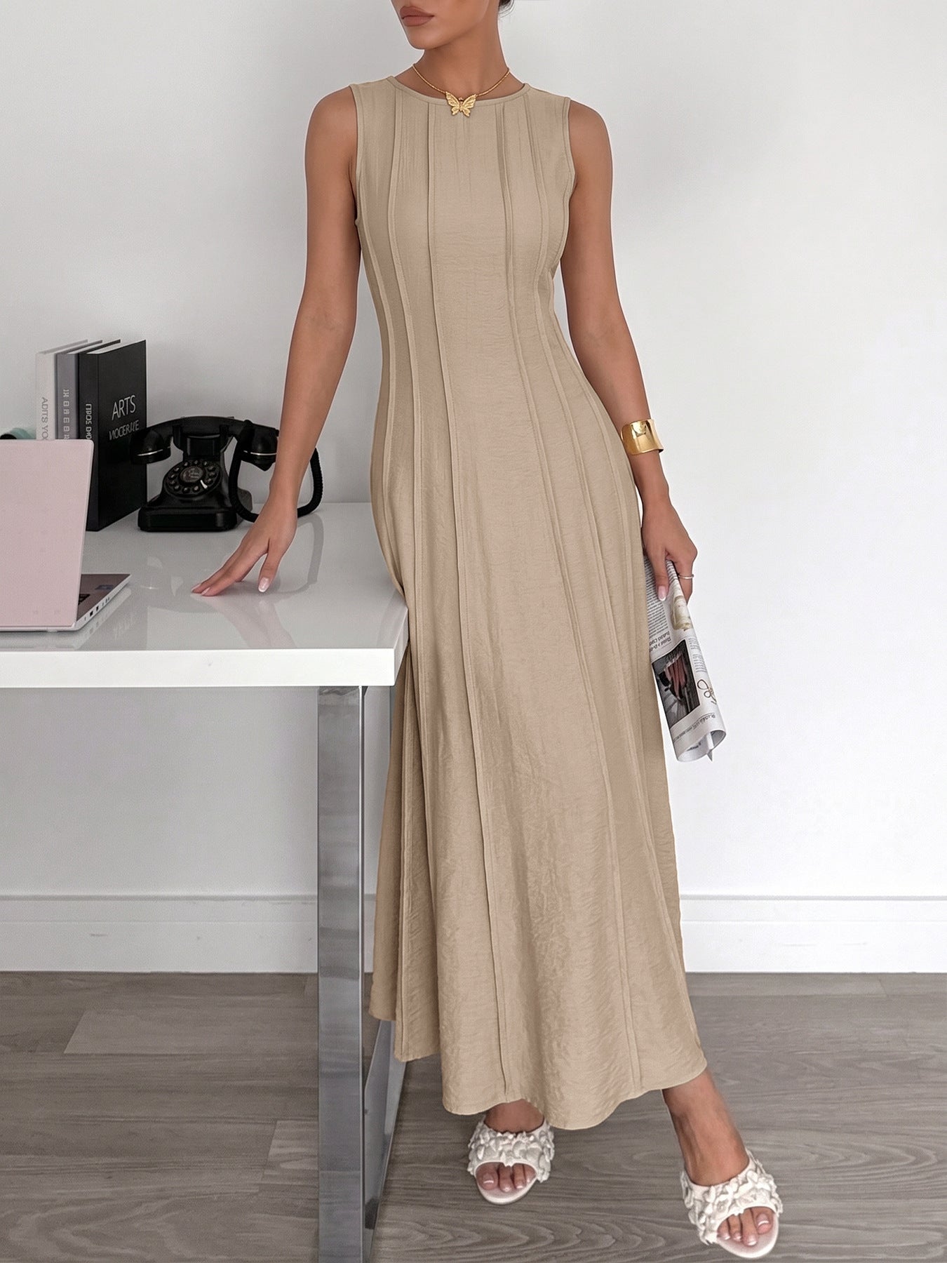 Beige Sleeveless Maxi Dress