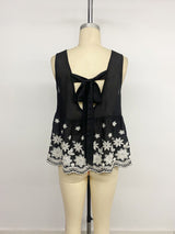 Black Sleeveless Floral Top