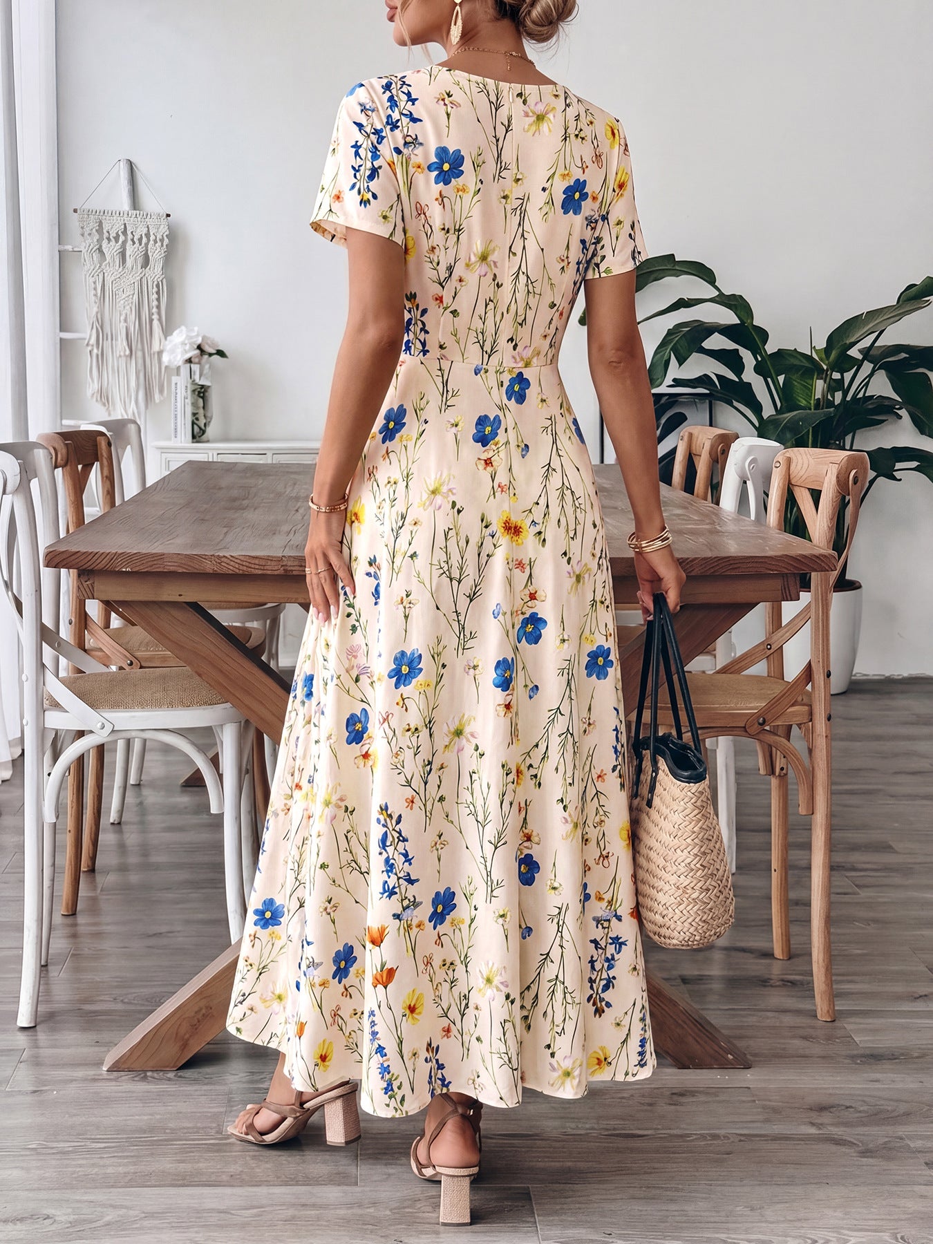 Floral Print Square-Neck Maxi Dress