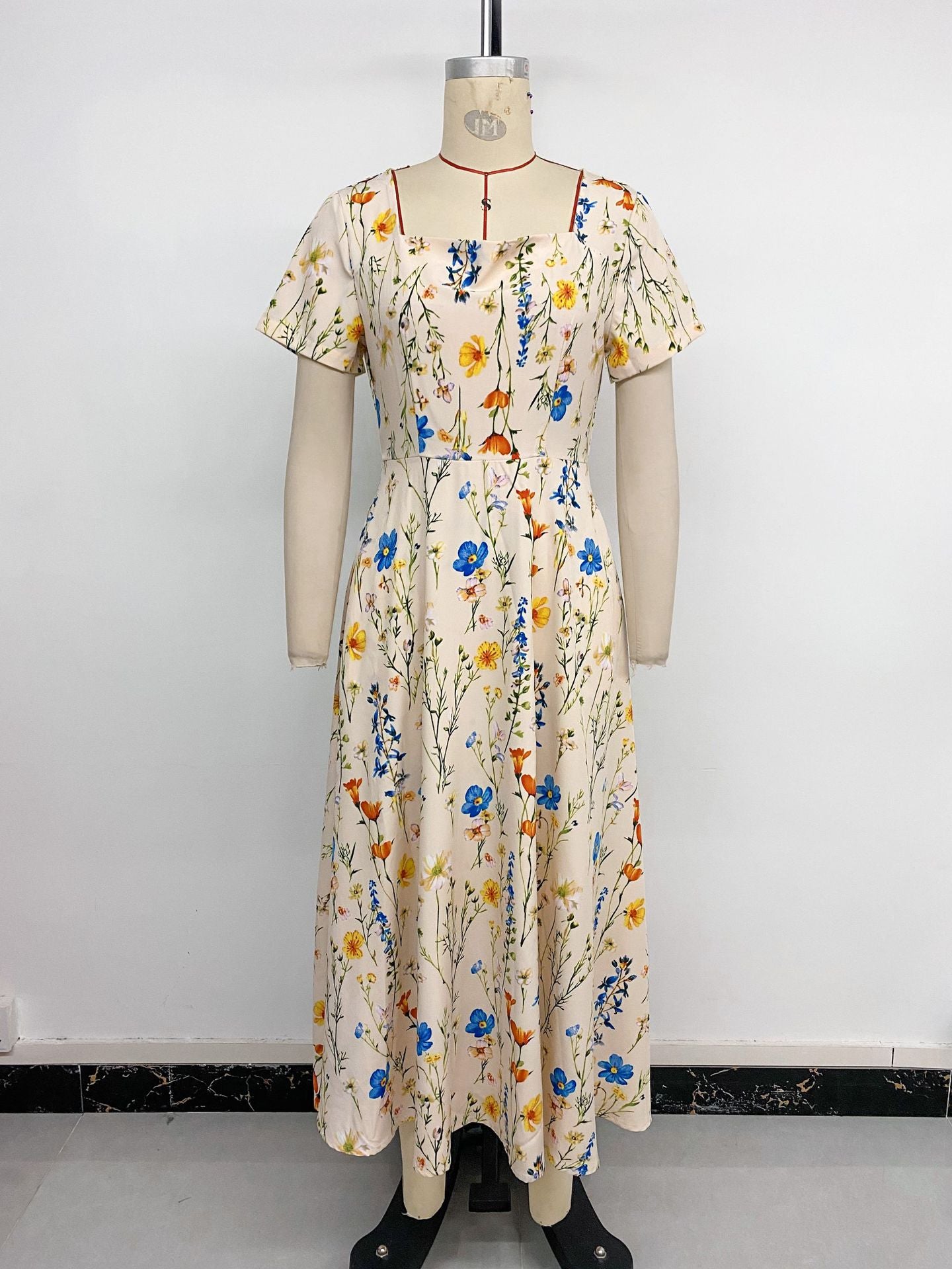 Floral Print Square-Neck Maxi Dress