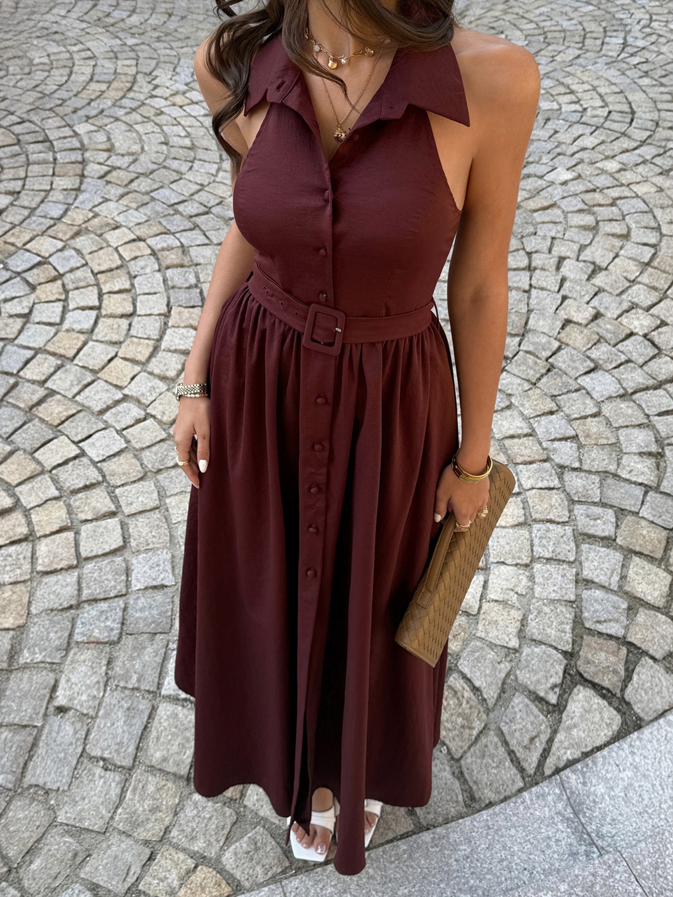Sleeveless Maxi Dress with Belt