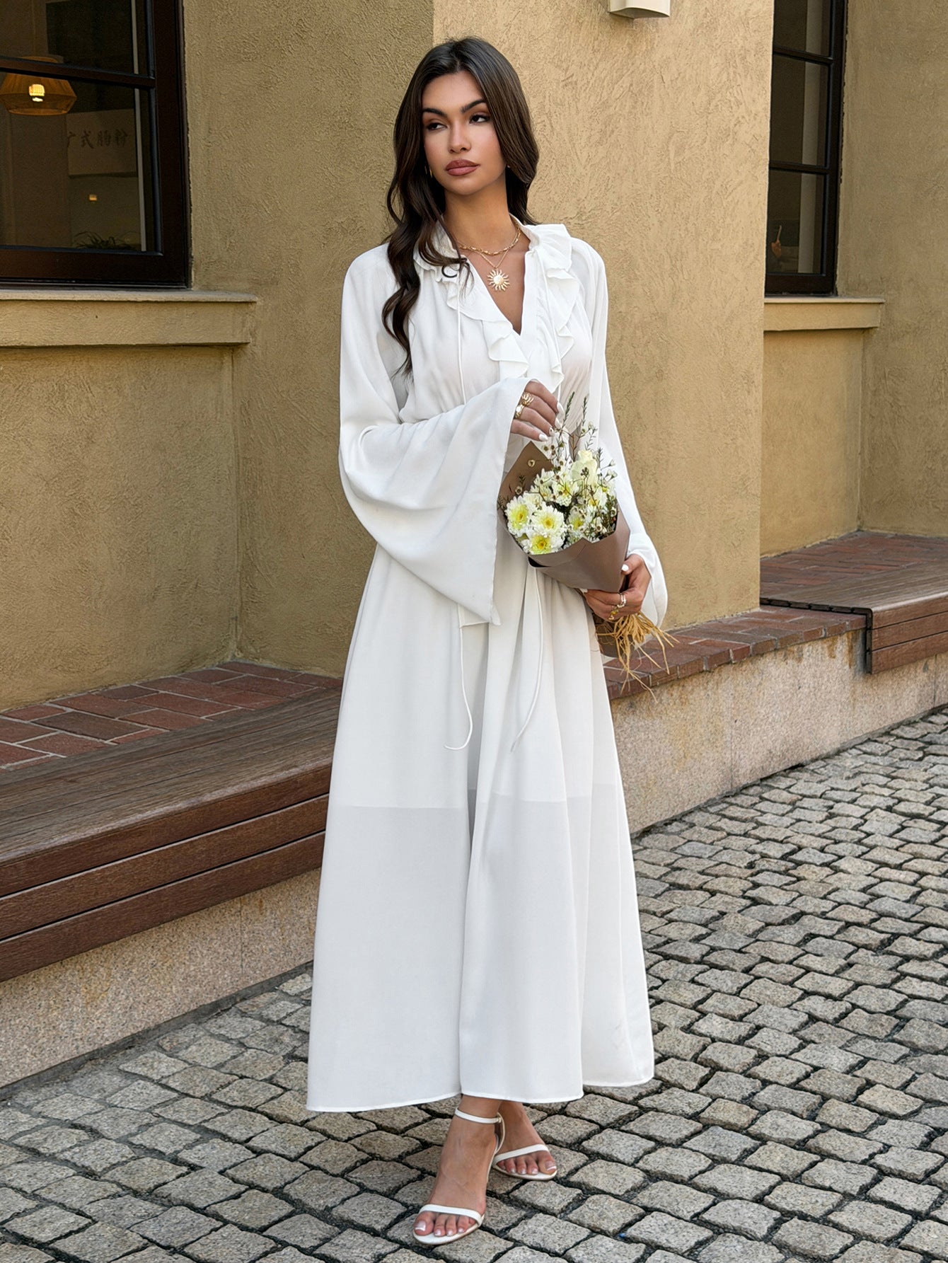 White Ruffled Maxi Dress