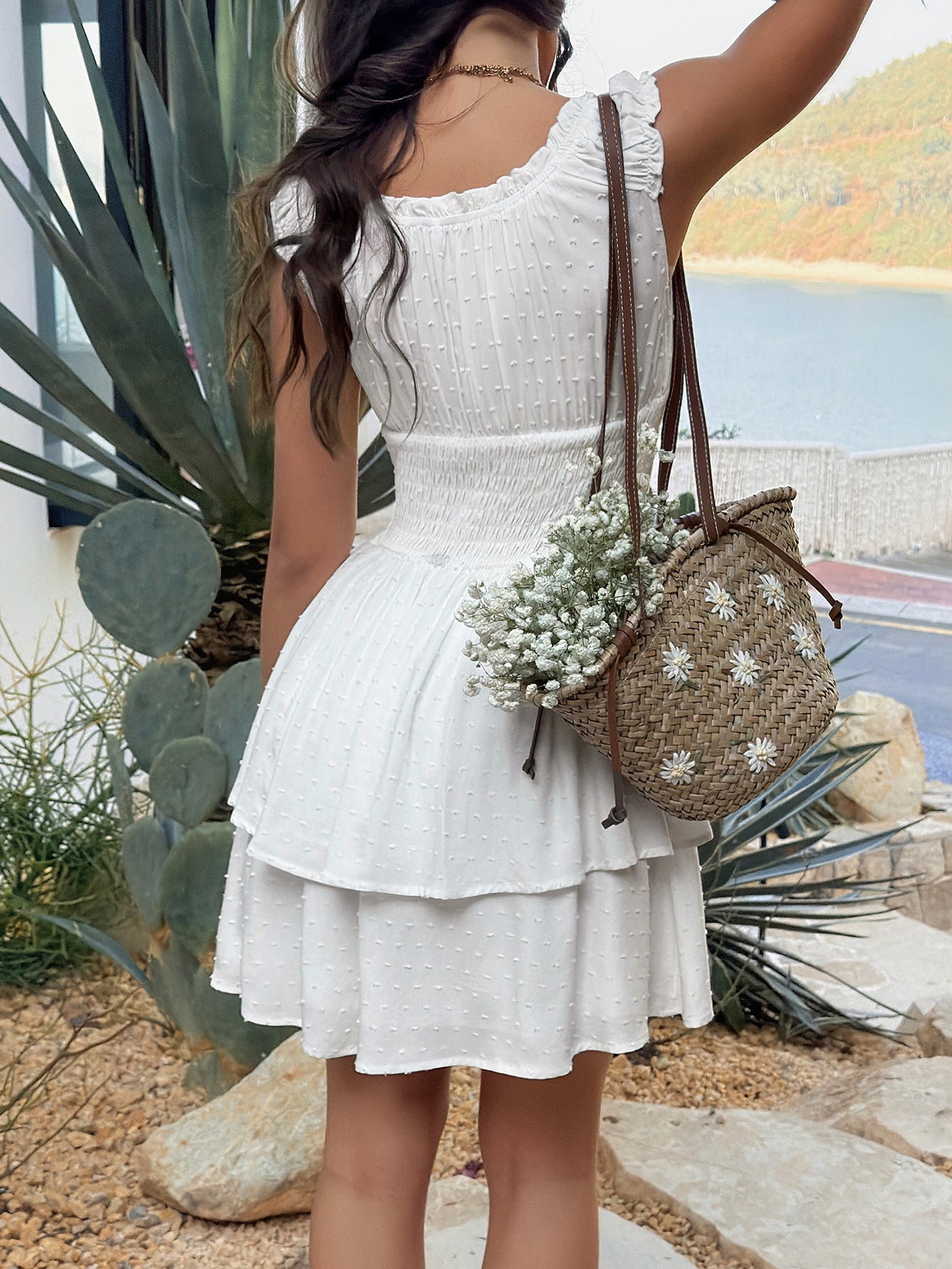 White Ruffled Dot Dress