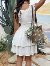 White Ruffled Dot Dress