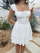 White Ruffled Dot Dress