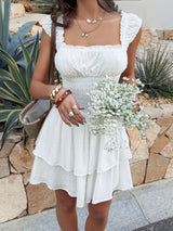 White Ruffled Dot Dress