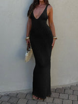 White Maxi Dress with Deep V-Neck
