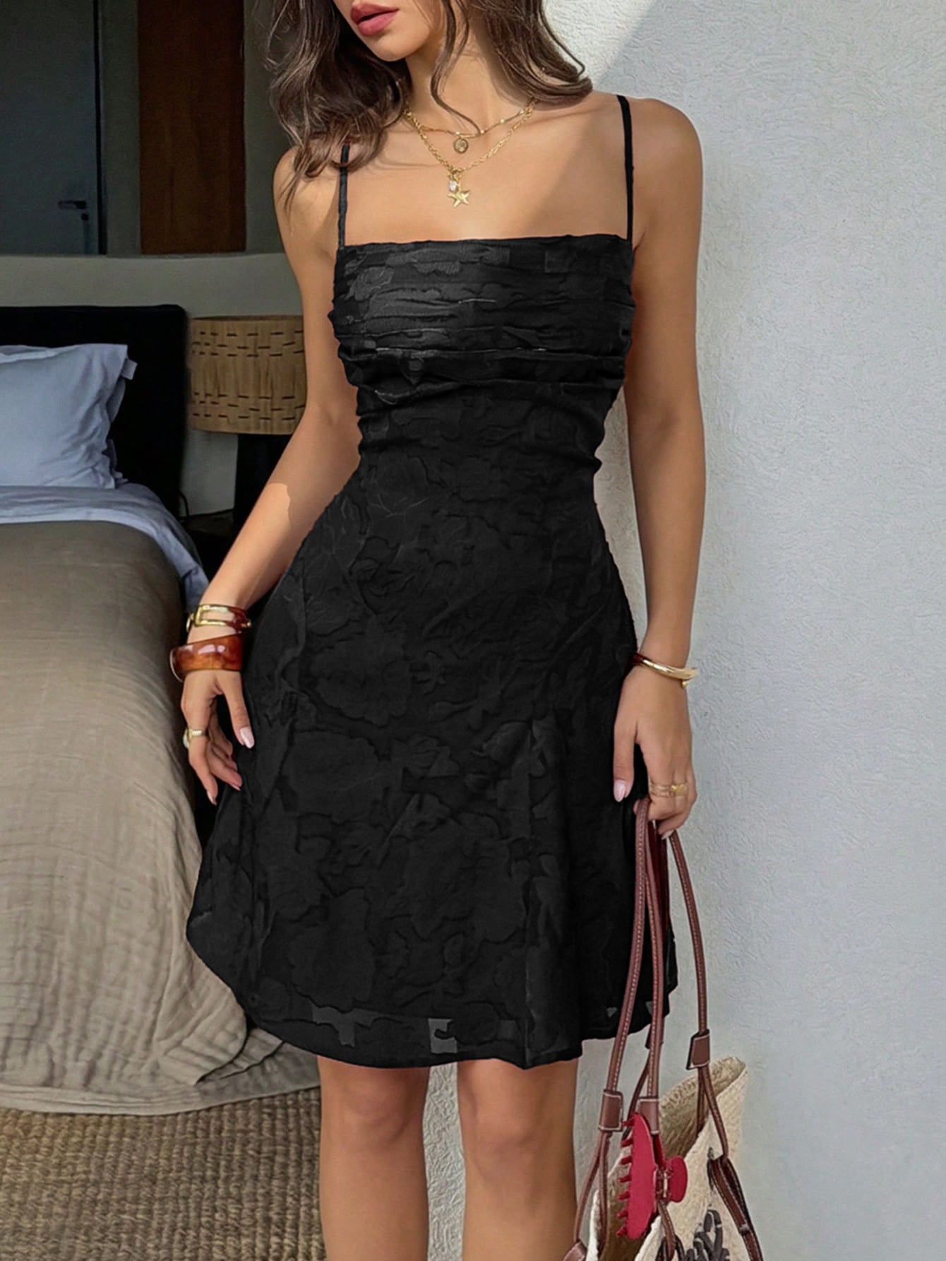 Floral-Patterned Dress with Spaghetti Straps