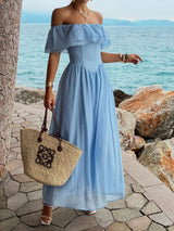 Off-Shoulder Maxi Dress with Ruffle Detailing