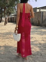 Polka Dot Maxi Dress with Halter Neck
