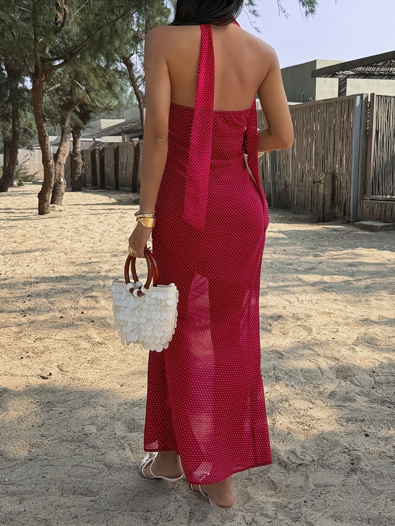 Polka Dot Maxi Dress with Halter Neck