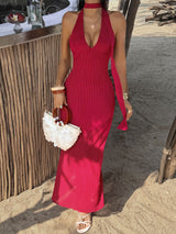 Polka Dot Maxi Dress with Halter Neck