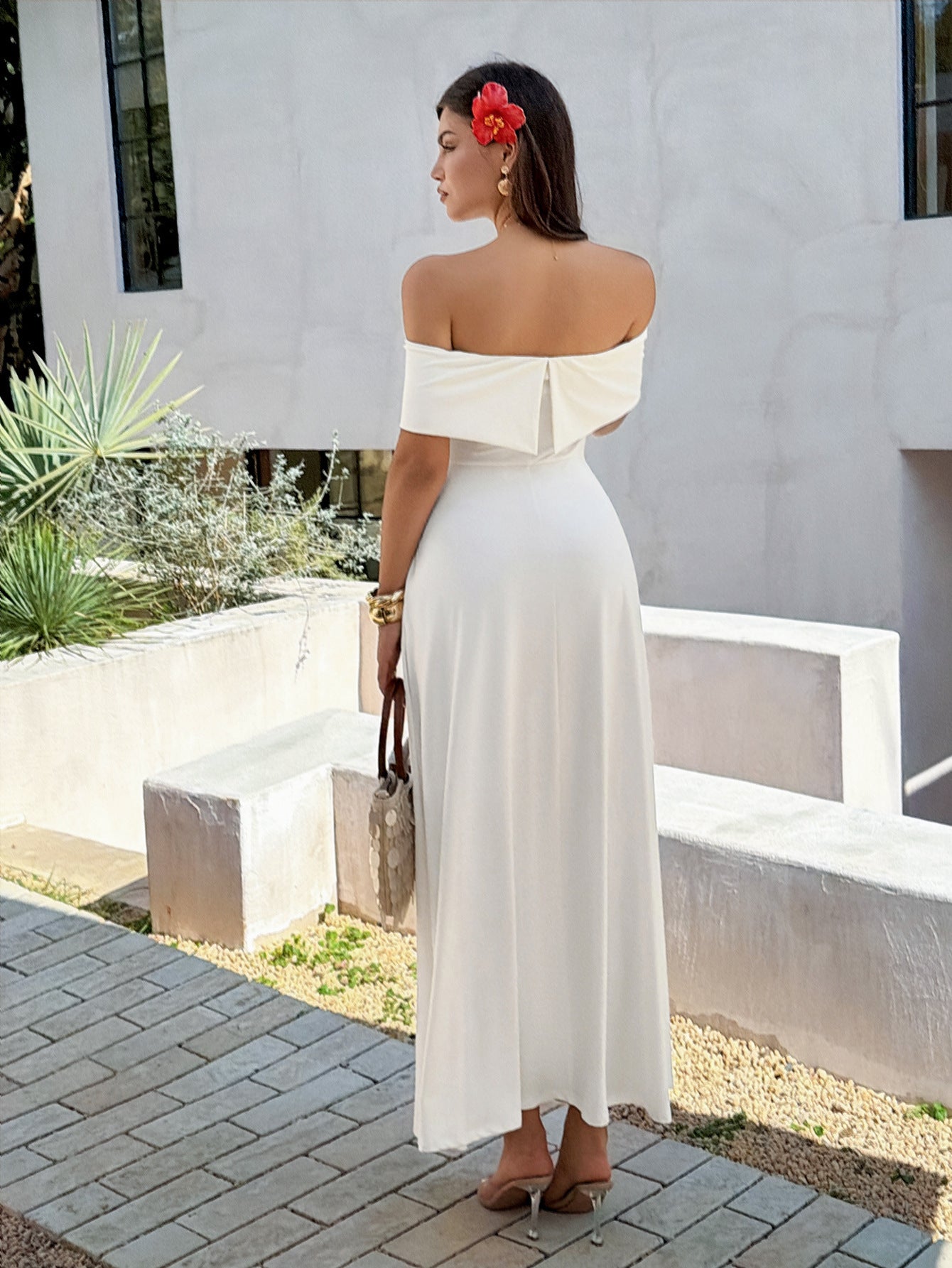 Off-Shoulder White Maxi Dress