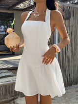Summer White Dress with Flowy Skirt