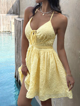Yellow Crinkled Tie-Front Summer Dress