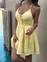 Yellow Crinkled Tie-Front Summer Dress