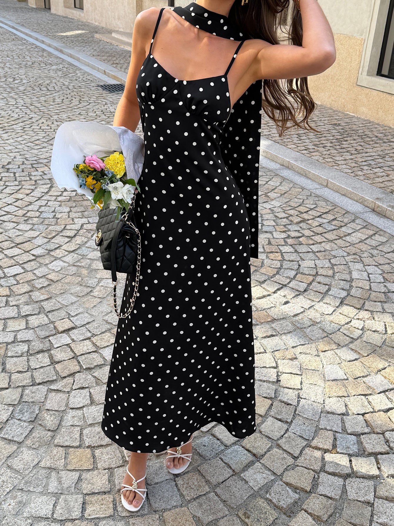Polka Dot Maxi Dress with Spaghetti Straps