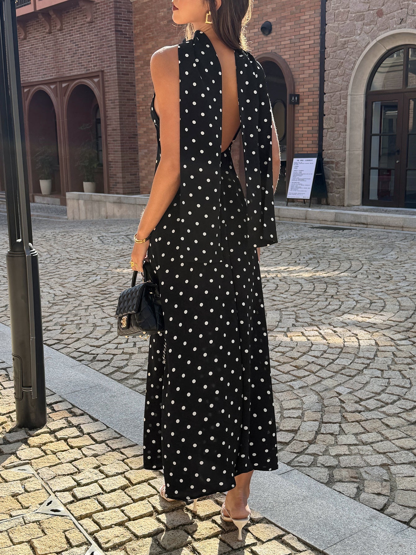 Polka Dot Maxi Dress with Spaghetti Straps