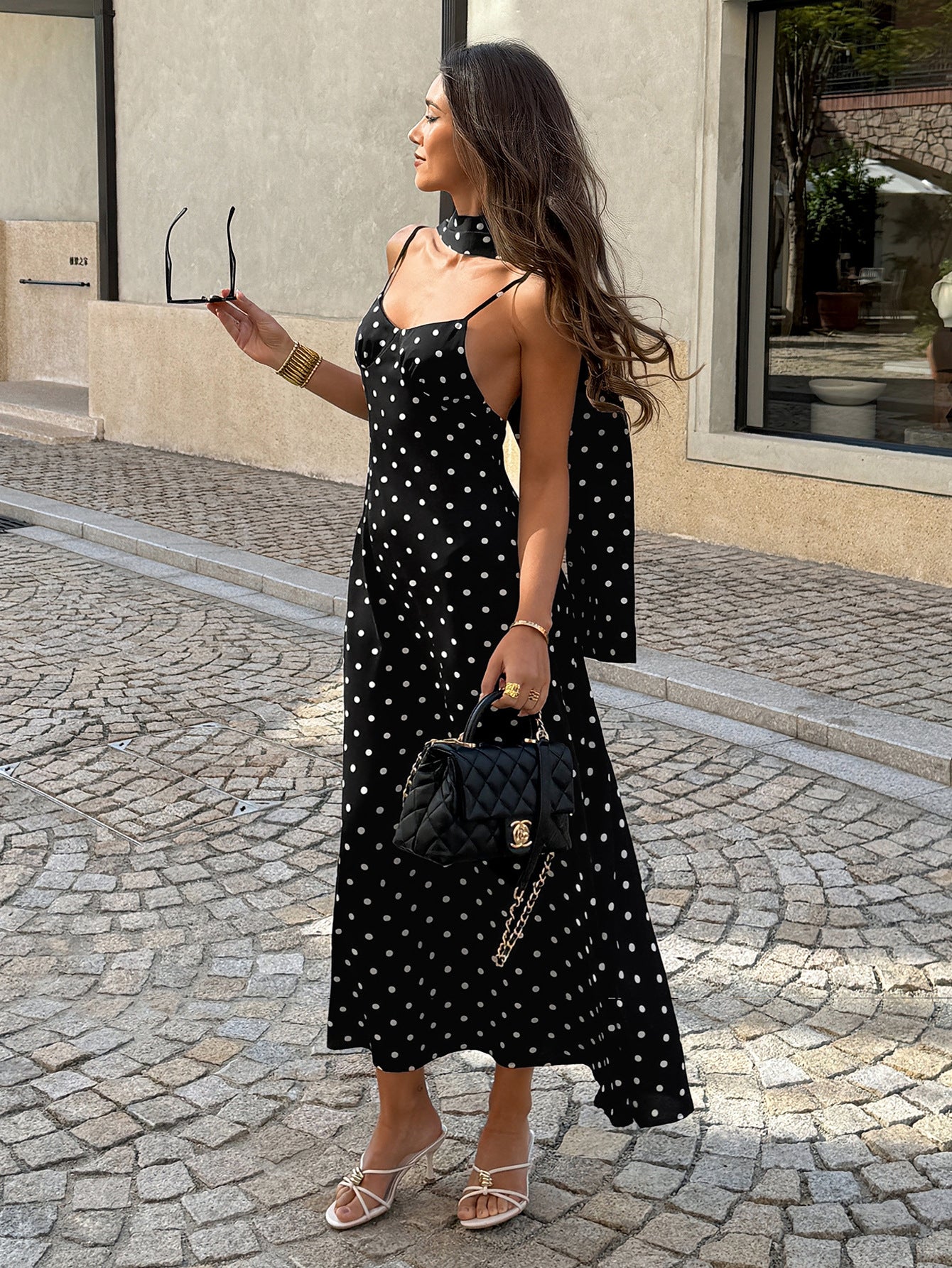 Polka Dot Maxi Dress with Spaghetti Straps