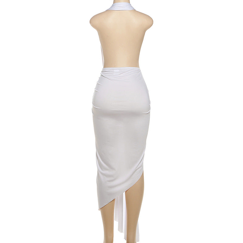Deep-V Asymmetrical Dress with High Slit